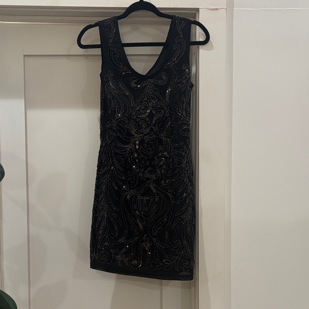 Verty Black Mini Dress with Gold Accents